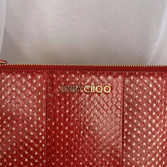 Brand New Jimmy Choo Aarna Pouch Red/White Spotted Snake Print - Picture 4 of 6